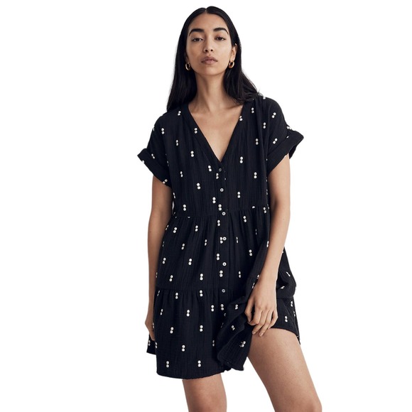 Madewell Dresses & Skirts - MADEWELL Lightspun Cuff Sleeve Button Front Tiered Mini Dress XXS SOLD